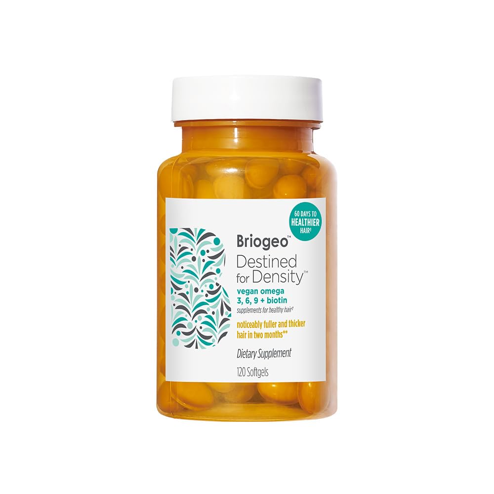 Briogeo Destineret til densitet Vegan Omega 3, 6, 9 + biotin Kosttilskud til sundt hår, Understøtter Fuller, sundere hår, hud og negle, Vegan, Cruelty- Free, 120 Softgels