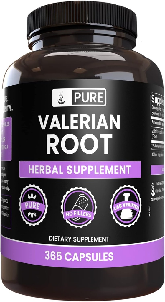 PURE ORIGINAL INGREDIENTS Valerian Root (365 Capsules) No Magnesium Or Rice Fillers, Always Pure, Lab Verified
