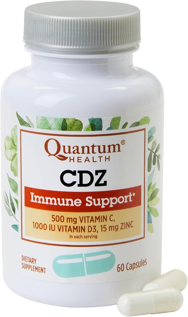 Quantum Health CDZ immunforsvar supplement C 500 mg, vitamin D 1000 IE plus zink 15 mg kraftfuld hele kroppen wellness support kompleks - Daglig immunitet Boost for kvinder & mænd - 60 kapsler
