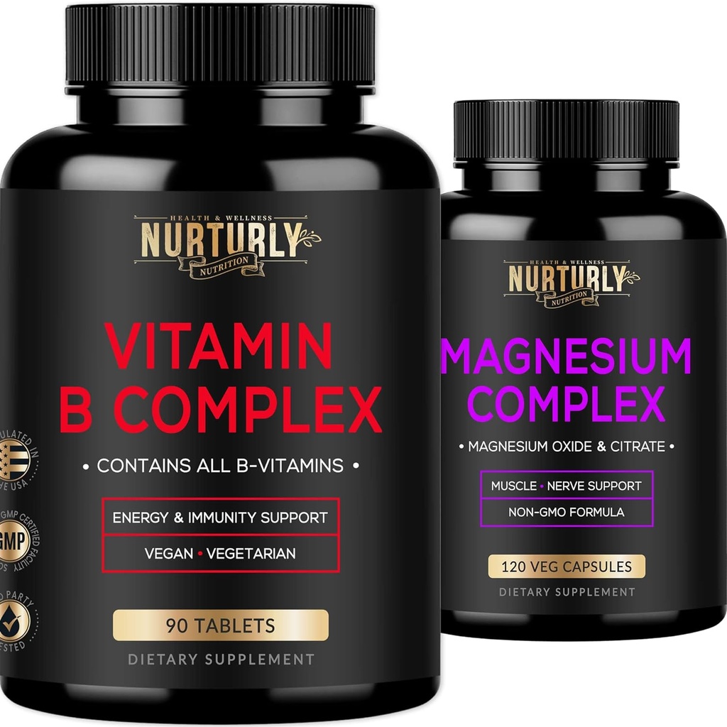 Magnesium og vitamin B Complex - Magnesium Citrate 500MG - B Vitamin B1, B2, B3, B5, B6, B7, B9, B12 og biotin - Muskelrelaxatio, søvn og energi, Immunitet og mad støtte
