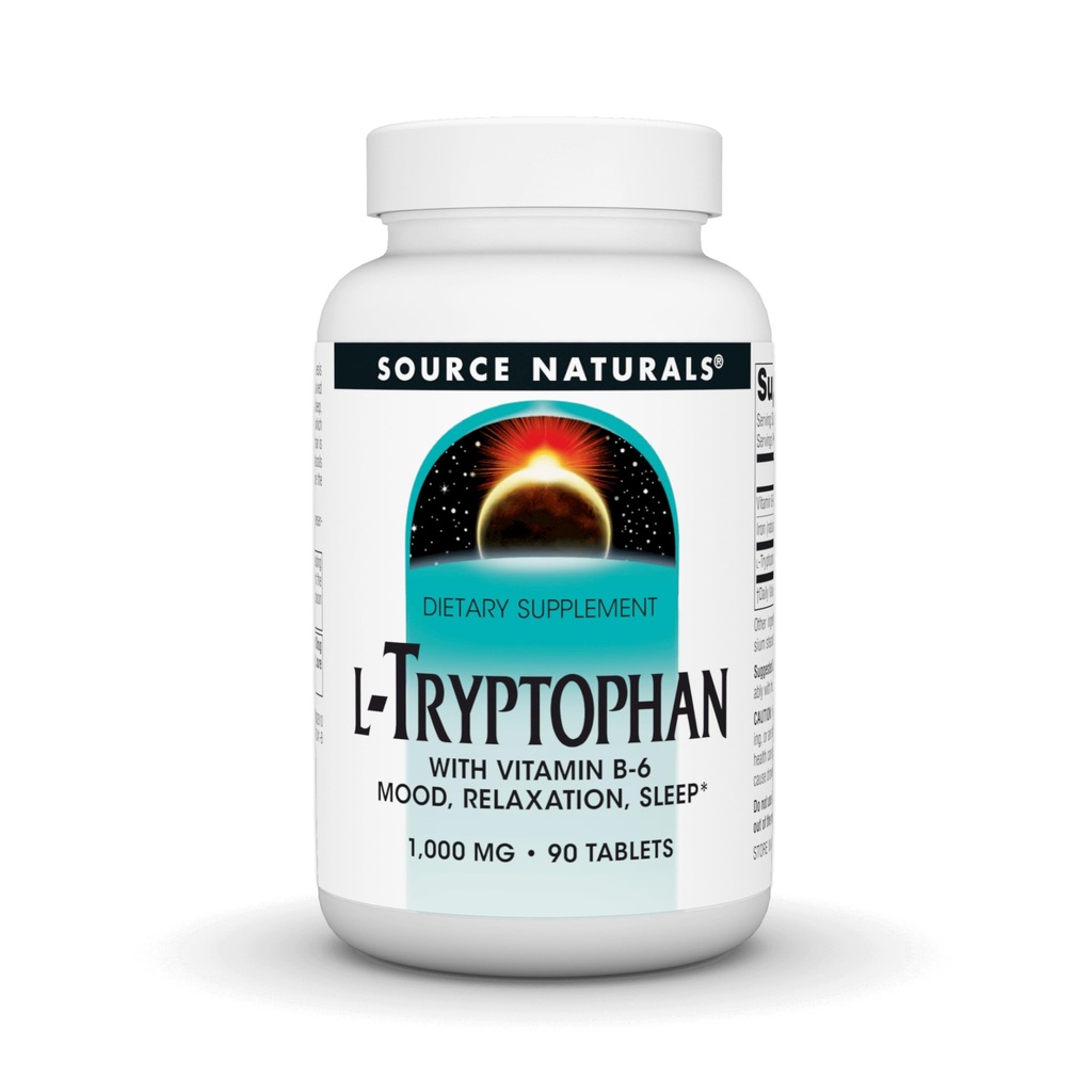Source Naturals L- Tryptophan med vitamin B- 6 Support Mood, Afslapning og søvn - 1000 mg - 90 tabletter