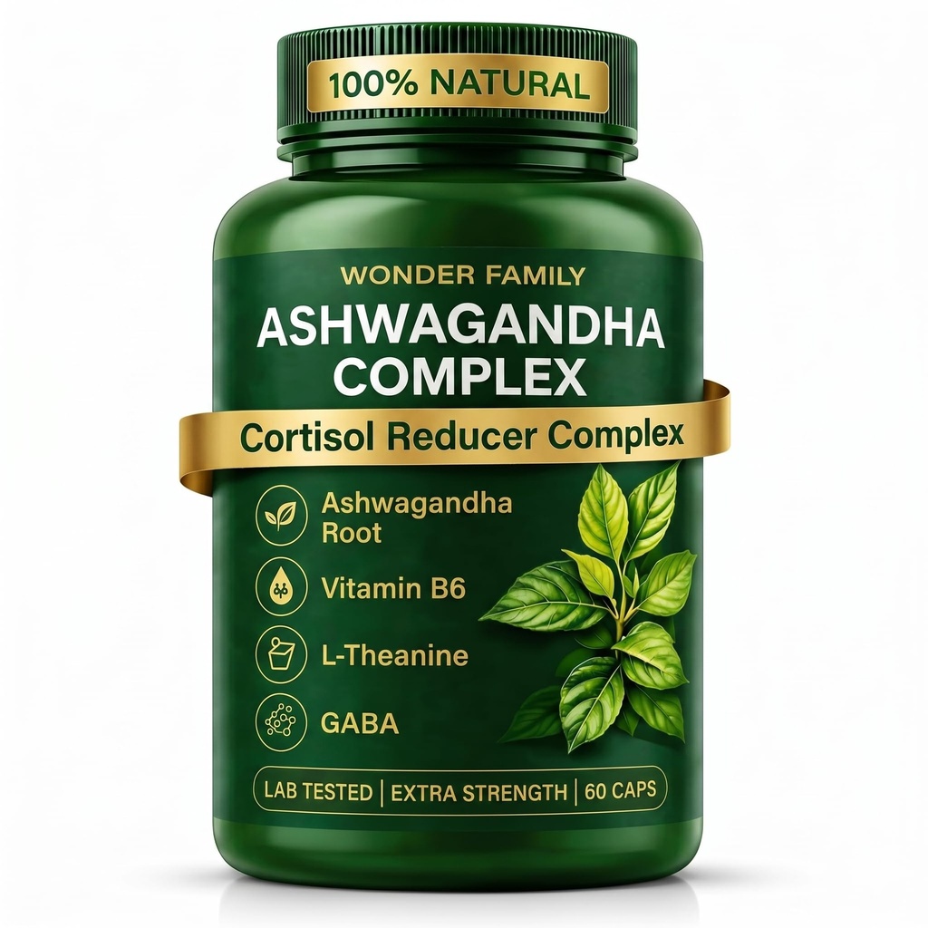 Ashwagandha Complex 800mg with GABA, L- Theanin & B6 - Adaptogen Support for Calm, Focus & Food - 60 kapsler - Stærkere end 600mg - Non- GMO, Gluten- Free