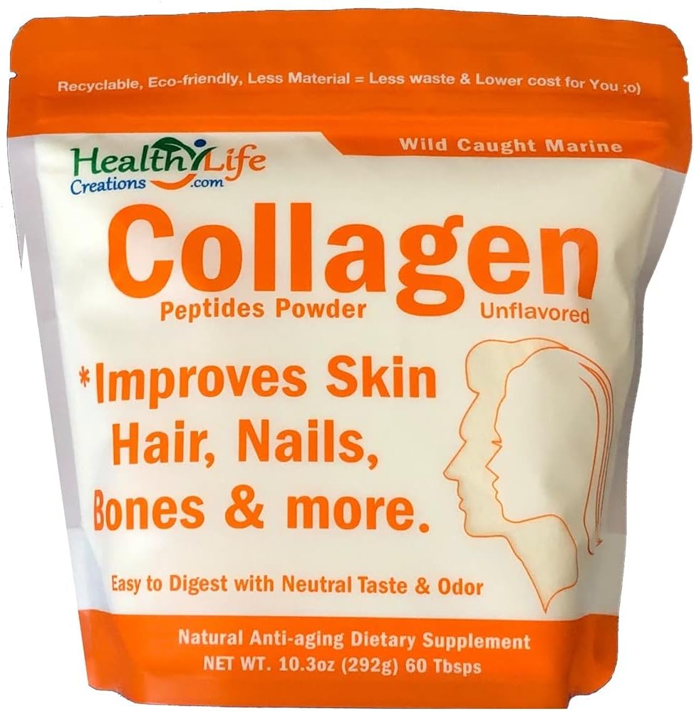 Marine Collagen Peptider Powder (vild fanget) 10.3 oz - Unflavored, Hurtig opløsning - Anti- Aging, Heal Gut & Joints - Sukker fri, Gluten fri, Non- GMO