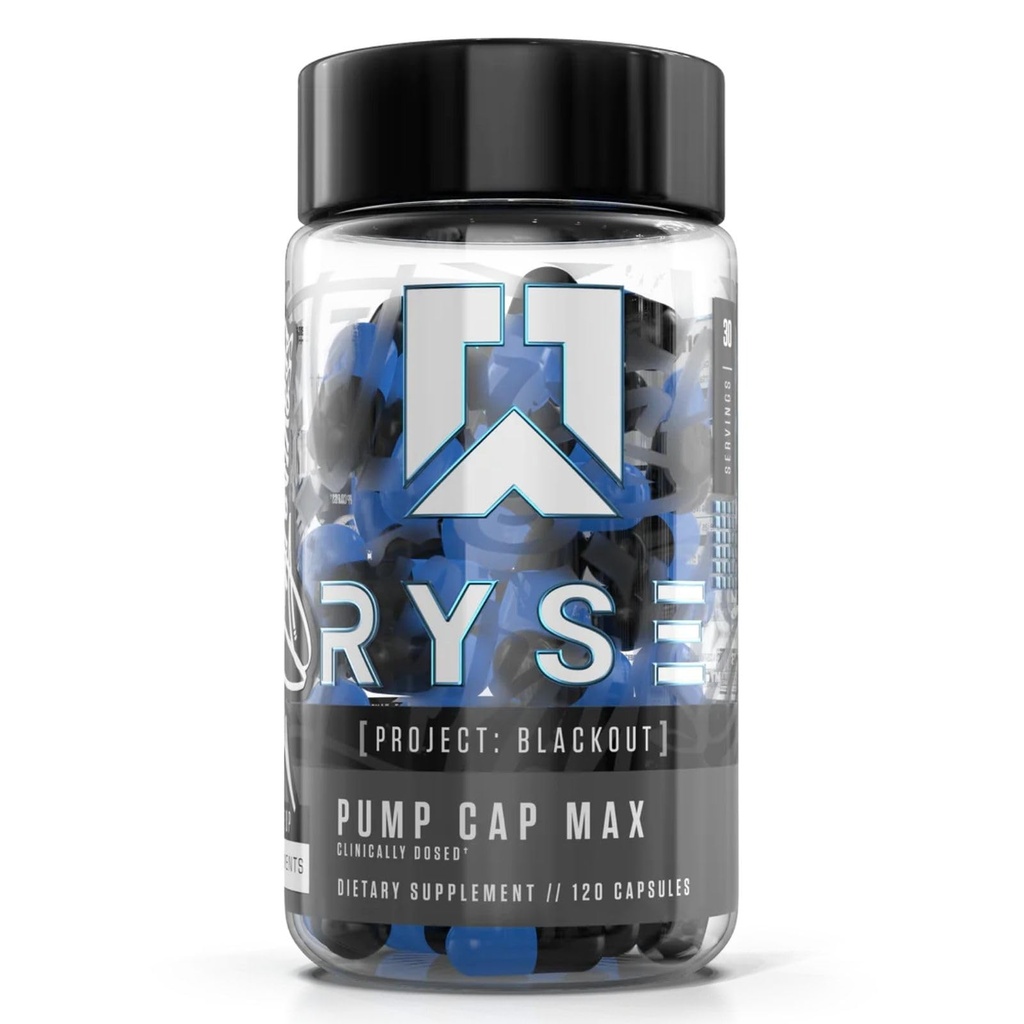 RYSE projekt Blackout Pump Cap Max - Pre Workout Nitroxide Booster supplement til mænd med betain Nitrater & Citrullin Peptider for maksimale muskelpumper og blodgennemstrømning - 30 Serveringer (120 Tæl)