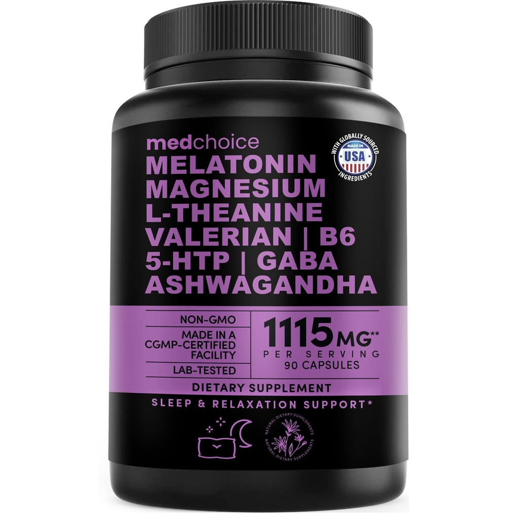 12- in-1 Melatonin sovekapsler - naturlige sovemidler til voksne med Melatonin 5mg og Magnesium Glycinat 500mg, Sleep Aid med Ashwagandha, L Theanine, Valerian Root, GABA, 5- HTP (90ct, Pack of 1)