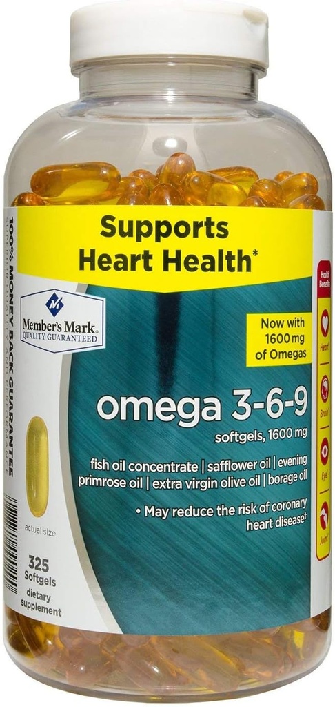 Medlemmernes Mark Omega 3, 6, 9 Kosttilskud 1600 Mg, Soft Gels, 325Count