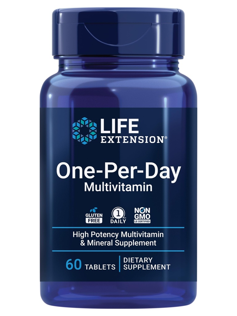 Life Extension One- Per- Day Multivitamin - Pakket med over 25 Vitamin, Minerals & Plant Ekstrakter, Quercetin, 5-MTHF Folate & Mere - 1-Daglig, Non- GMO, Gluten- Free - 60 tabletter