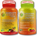 Immunsupport Bundle - Quercetin med bromelain, C-vitamin og zink + Liposomal C-vitamin 1100mg - med økologisk fuldfoder Blend & Acerola Cherry - Antioxidant, Respiratorisk & Kardiovaskulær Support