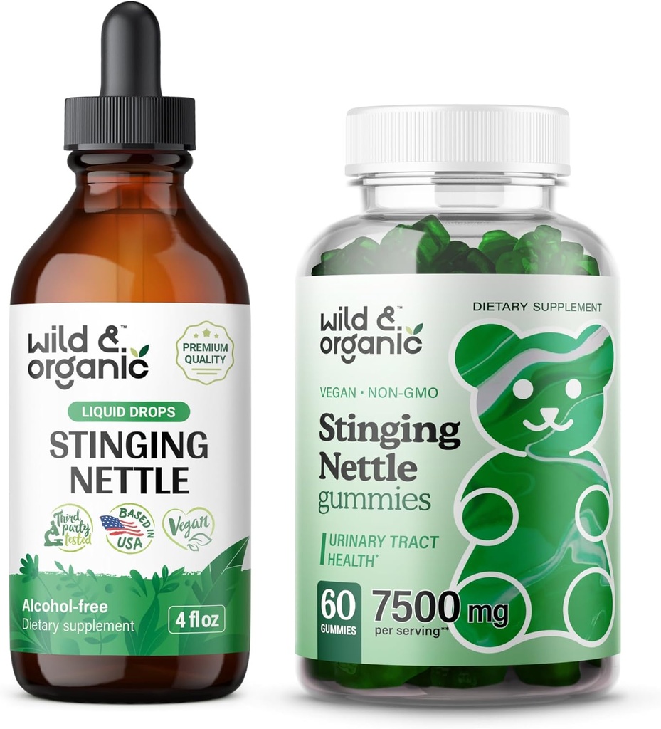 Wild & Organic Stinging Nettle Root Tinktur 4 fl oz & Stinging Nettle Root Gummies