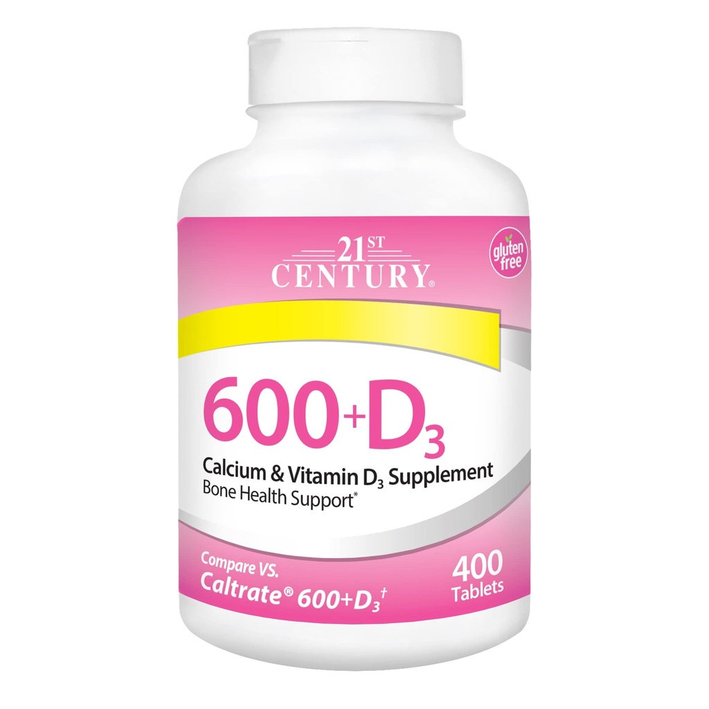 21. Century Calcium Plus D- tilskud Tablet, 600 mg, 400 Tælling