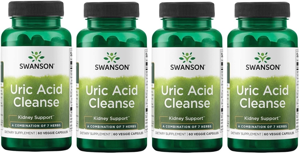 Swanson Uric Acid Cleanse - Natural Supplement Fremme Nyre Support - Har en kraftfuld kombination af 7 urter - (60 Veggie kapsler) 4 Pack