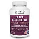 Berg Black Elderberry Capsules (Advanced immunsupport *) med 15.000 IE vitamin D, 60 mg zink, & 90 mg Camu Camu - (4 - in-1) Sambucus Elderberry immunsupport supplement - 90 kapsler
