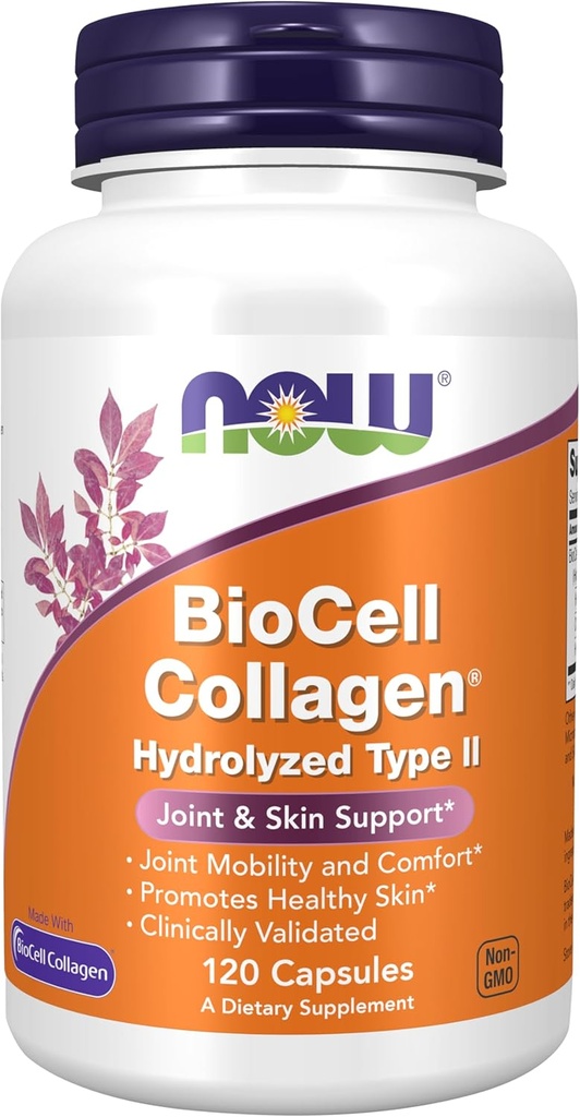 Now Foods Supplements, BioCell Collagen ® Hydrolyzed Type II, Klinisk valideret, 120 Veg Kapsler
