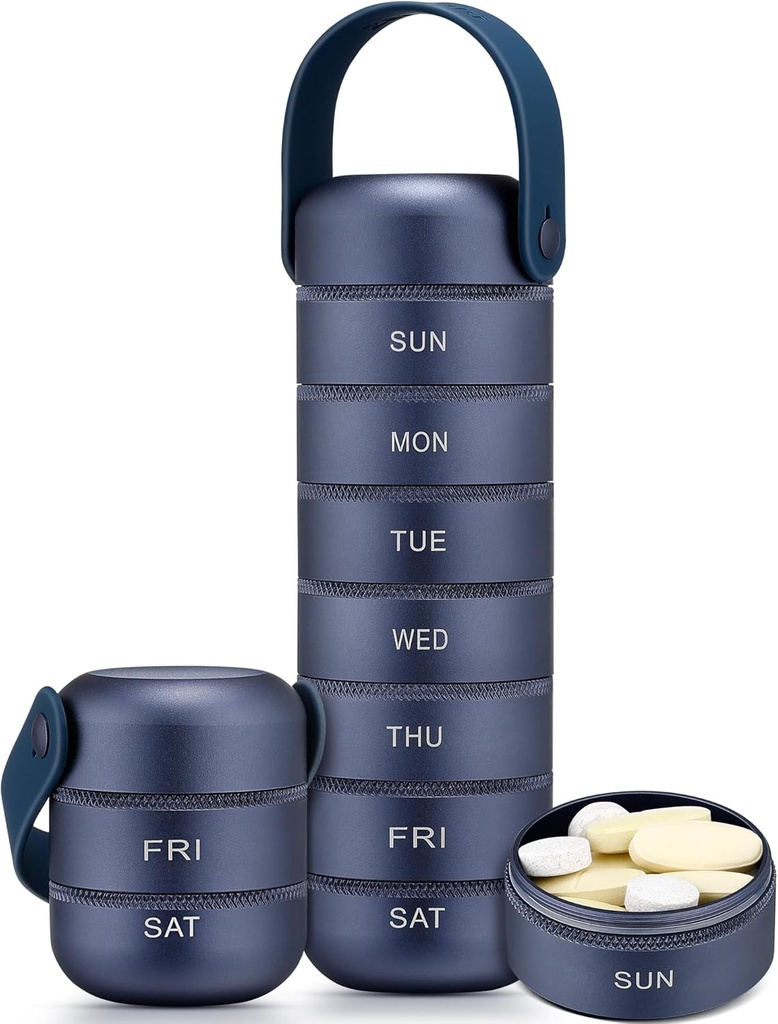 Zannaki Metal Weekly Pill Organizer, Stor rejse Pill Box 7 Dag, Vandtæt Daily Pill Case med Silicone Handle, Aluminium Alloy Portable Pill Holder Container til Vitamin, Medicin, tillæg, piller