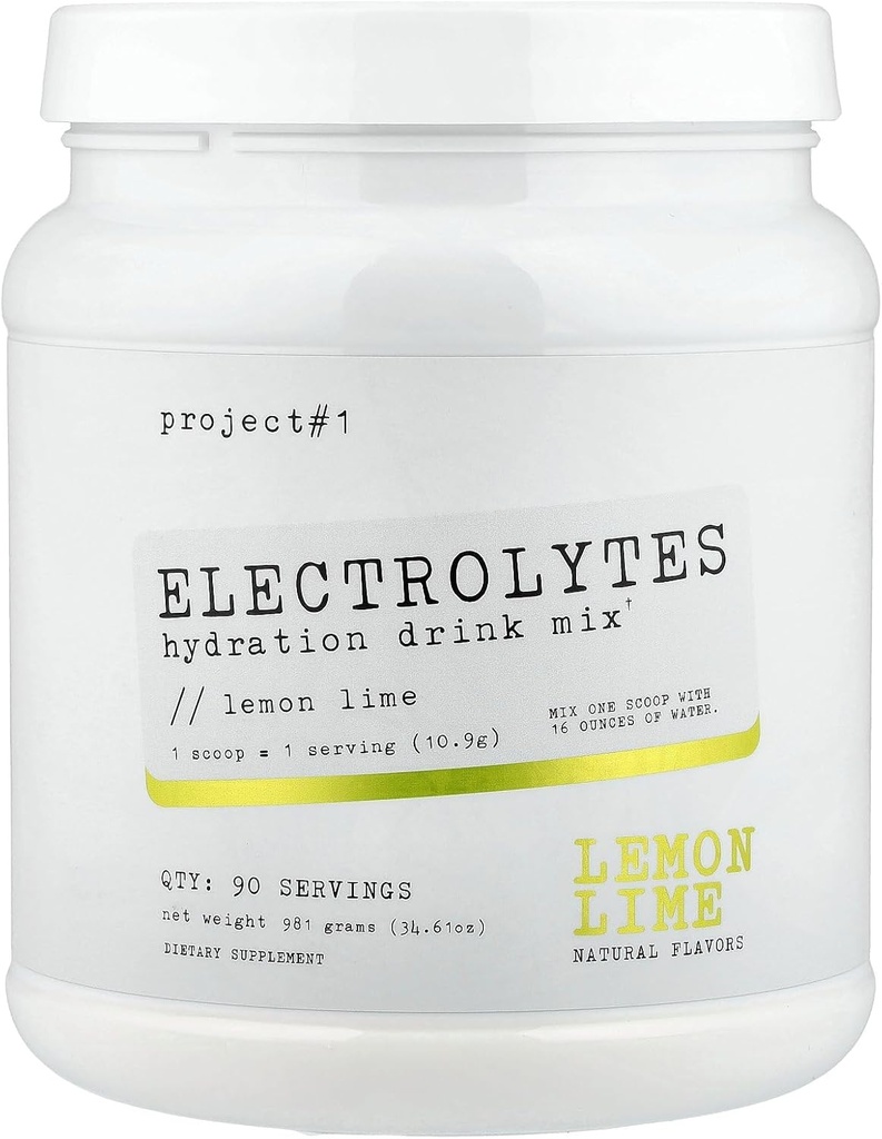 Projekt # 1 Electrolyte Drink Mix - Lemon Lime Flavor - Forbedret hydrering med kalium & kokvand - Lav kalorie, High Performance Electrolyte Powder til Fitness & Endurance - 90 Servering