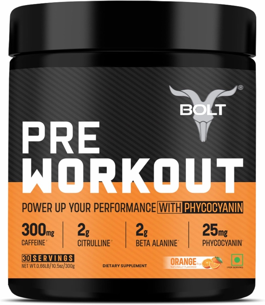 Bolt Pre Workout Supplement med koffein, Citrullin Malat, B- Alanine, Taurine Note 124; Eksplosiv energi, Pump & Focus