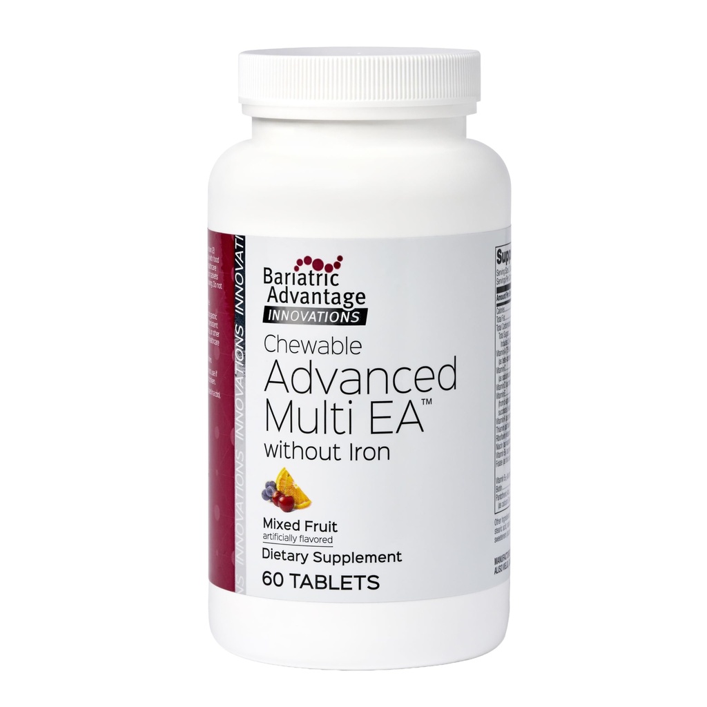 Bariatric Advantage Chewable Advanced Multi EA Without Iron - High Potency Daily Multivitamin - for Bariatric Surgery Patients Including Gastric Bypass & Sleeve Gastrectomy - Mixed Fruit - 60 Count
