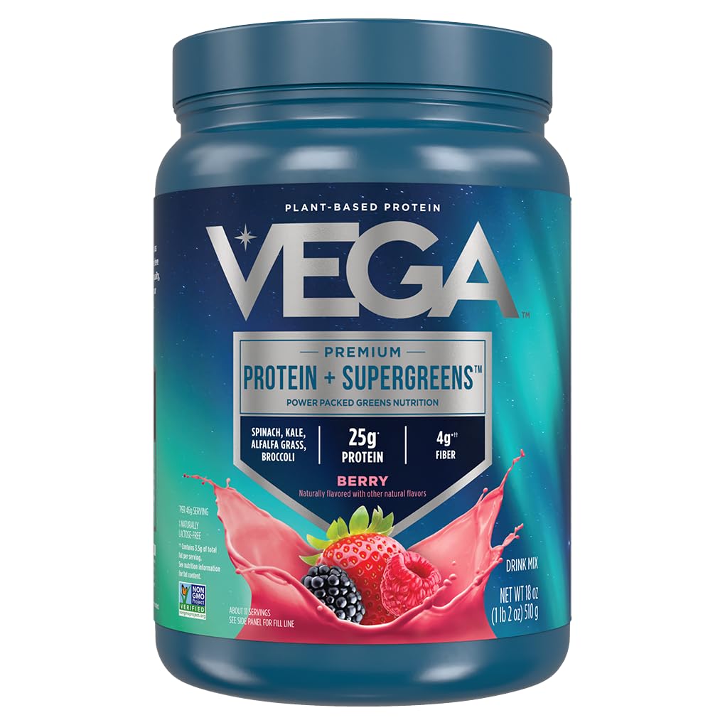 Vega Protein and Greens Protein Powder Mixed Berry (11 Servering) 25g Plant Based Protein Plus Veggies, Vegan, Non- GMO, Pea Protein for kvinder og mænd, 1,2lbs