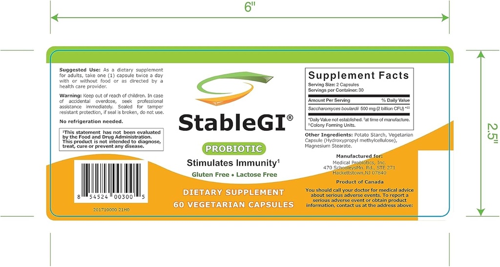 Probiotisk tillæg - Saccharomyces Boulardii tillæg for alle aldre - Let at synke - Vegetariske kapsler - Understøtter immunsystem & GI sundhed - 60 kapsler
