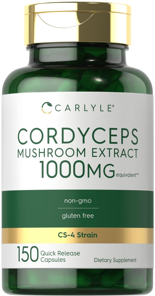 Carlyle Cordyceps Mushroom Kapsler 1000mg • 124; 150 Tæl • 124; CS-4 stamme • Mushroom • Uddrag • 124; Non- GMO og Gluten Free