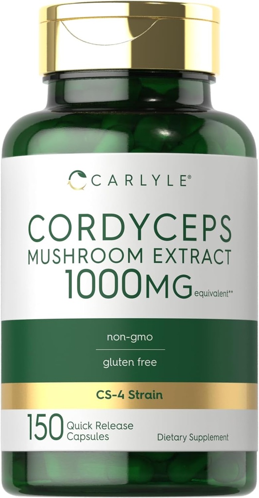 Carlyle Cordyceps Mushroom Kapsler 1000mg • 124; 150 Tæl • 124; CS-4 stamme • Mushroom • Uddrag • 124; Non- GMO og Gluten Free