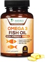 Omega 3 Fish Oil 2400 mg - Triple Strength EPA & DHA Fedtsyrer til hjerte, hjerne og fælles støtte - Wild- fanget, burpless, Lemon Flavor Supplement - Natural, Non- GMO, Gluten- Free - 60 Softgels