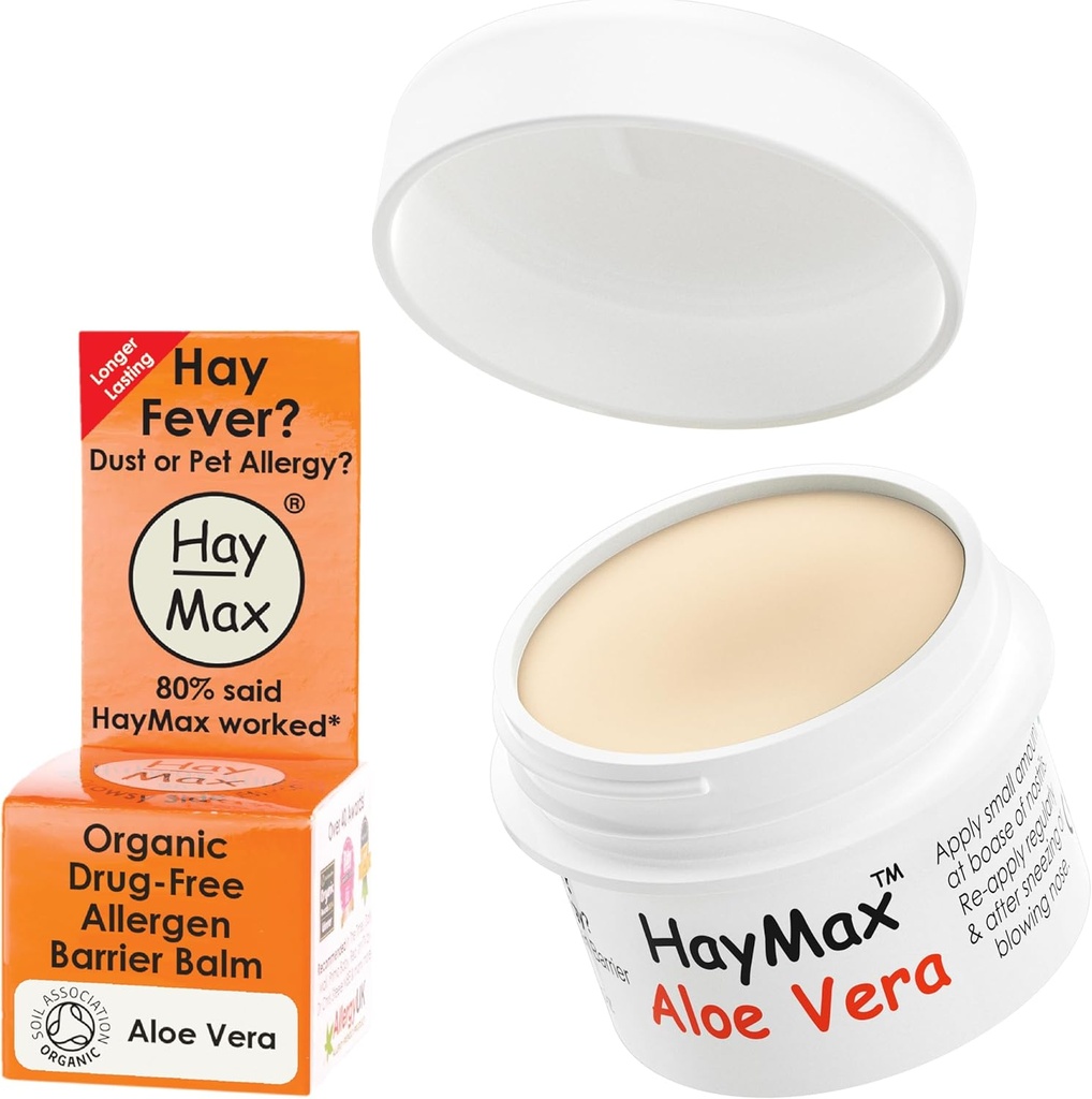 HayMax Allergen Barrier Balm - Aloe Vera 0,17 fl oz - Økologisk, Natural & Non- Drowsy Hay Fever & Allergy Relief Balm - Blocks Pollen & Andre Allergen Particles - Great for voksne, børn og gravide kvinder