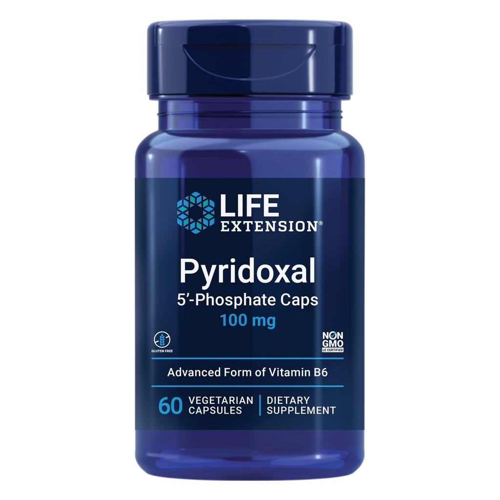 Life Extension Pyridoxal 5 '-fosfatkapsler - Vitamin B6, 100 mg, Bioactive B6 for cardiovaskulær, Nyre & Nerve Sundhed - Glutenfri, Non- GMO, Vegetar - 60 Vegetarkapsler