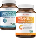 Luftveje & C-vitamin (1-måned Tilgang) Åndedrætsværn - Respiratorisk støtte Dybe Lung Rengøring for luftvejssundhed (60 Caps) & C-vitamin Immunstøtte Supplement - Immunitet Boost Blend (60 Caps)