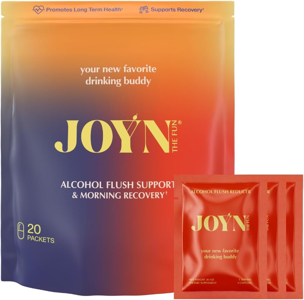 JOYN Supplement Value Pack: Alkohol Flush & Asian Glow Relief, Morning Recovery, Lever Support Mear 124; Feel better before & After Dricking Mear 124; with NAC, DHM, Milk Thistle, Glutathione, B12 Mear 124; 20ct