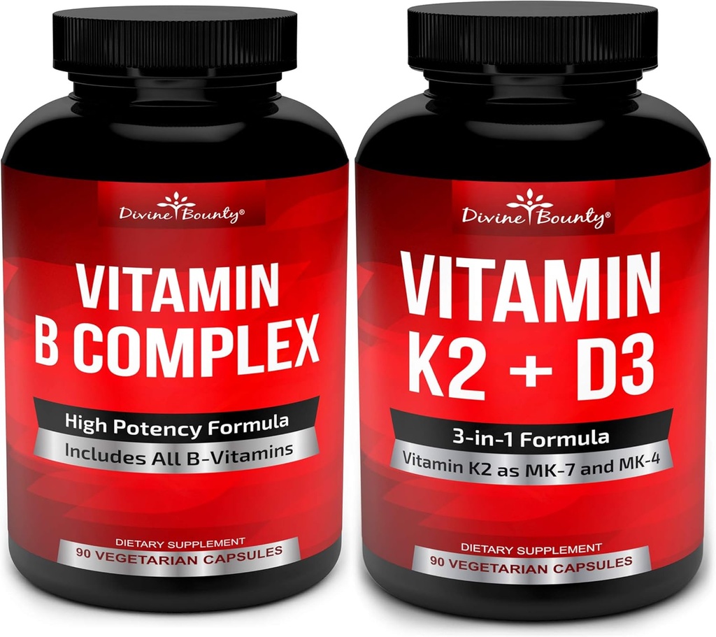 Divine Bounty Super B Complex Vitamin & Vitamin K2 med D3 Bundle