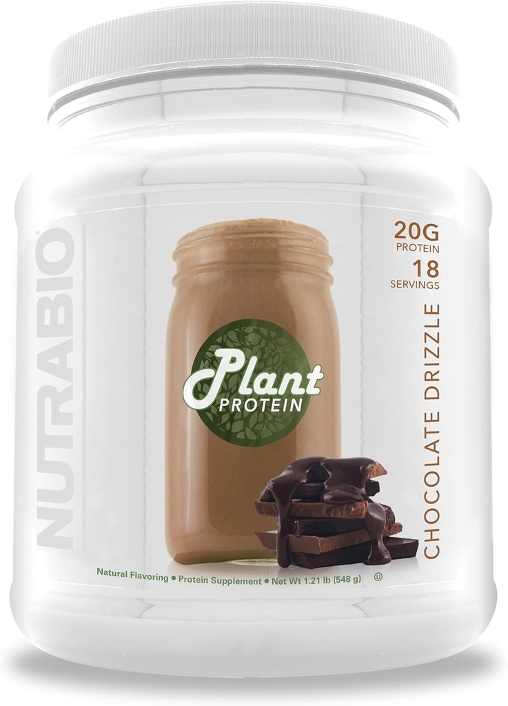NutraBio Plant Protein Powder- Vegan Protein Powder - 20G Protein per Scoop -Økologisk, Lactose Free og Dairy Free- Chokolade Drizzle 18 Servering