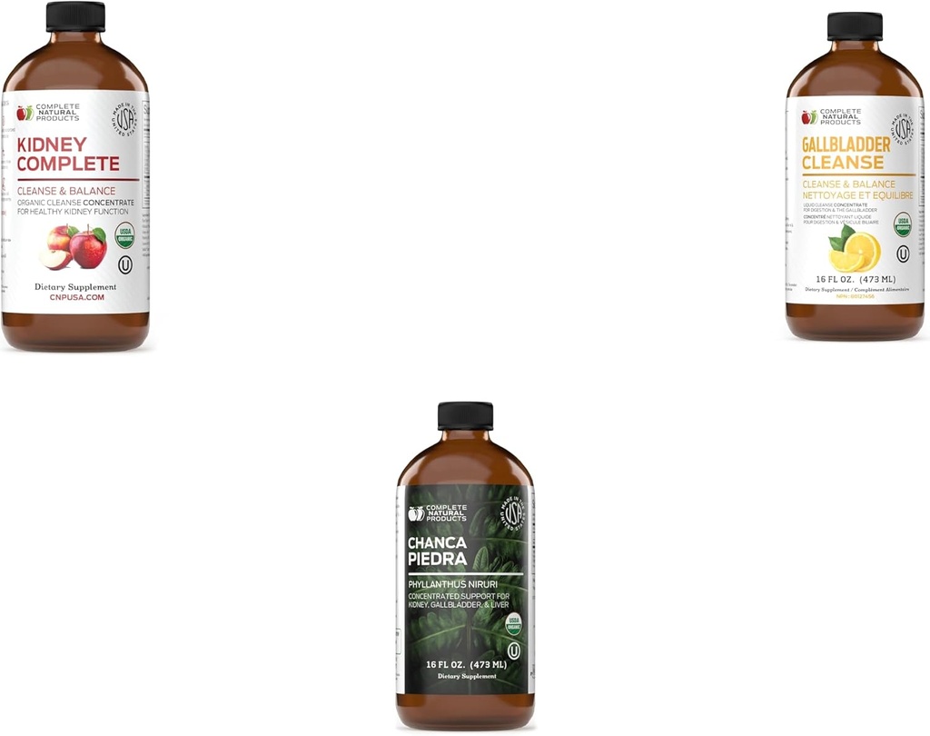 Komplette naturlige produkter Nyre Komplette 16oz, Gallblære Komplette 16oz & Chanca Piedra 16oz Bundle