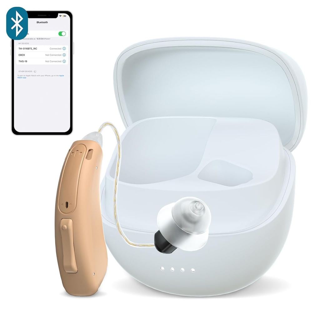 RIC enkelt høreapparat til seniorer, SHIEM FIT Digital Over- The- Counter Genopladelig Tinnitus maskering Premium høreapparat løsning til voksne, næsten usynlig Bluetooth Call aktiveret, Auto- On, 1pc Venstre side