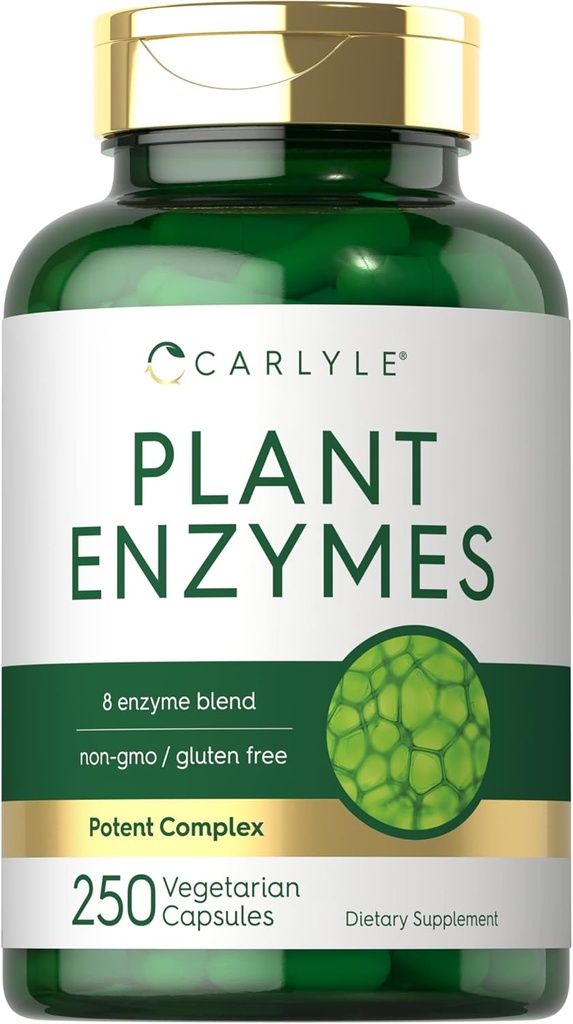 Carlyle Plant Enzymes with Protease, Papain, Lactase and Bromelain | 250 Capsules | Multi Enzyme Blend | Non-GMO & Gluten Free Supplement