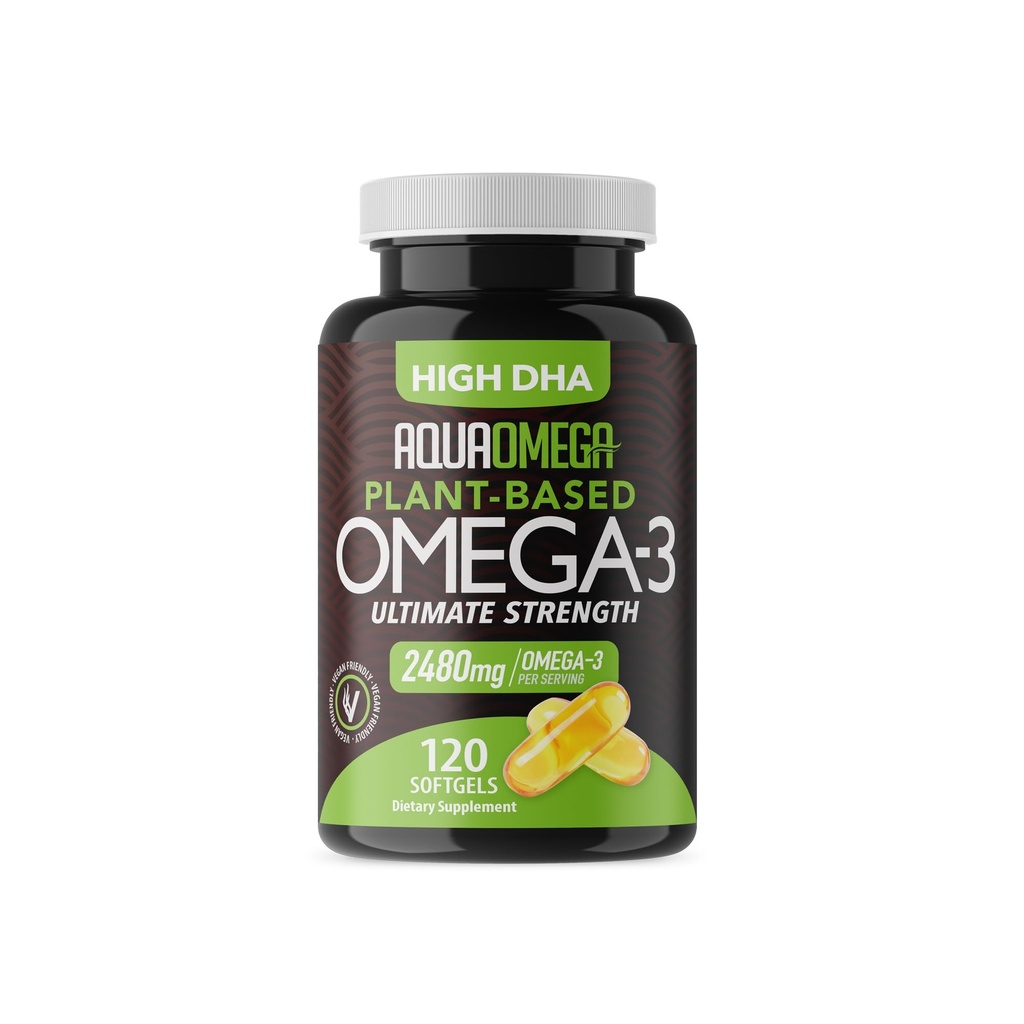 Ultimate Strength Plant Based Omega 3 Supplement, Vegan Omega 3 Supplement, Organic Omega3 Fedtsyrer EPA & DHA Kosttilskud fra Cold Pressed Algae Oil, Omega3 Algae Based Kosttilskud, 120 Softgels