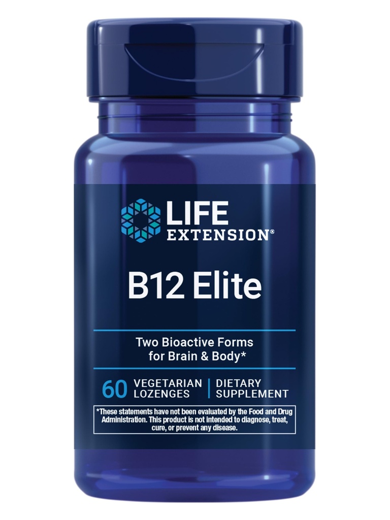Life Extension B12 Elite, adenosylcobalamin, methylcobalamin, To Aktive Former for Hjerne Sundhed & Dopamin Produktion, Non- GMO, Gluten- Free, Vegetar, 60 Lozenges