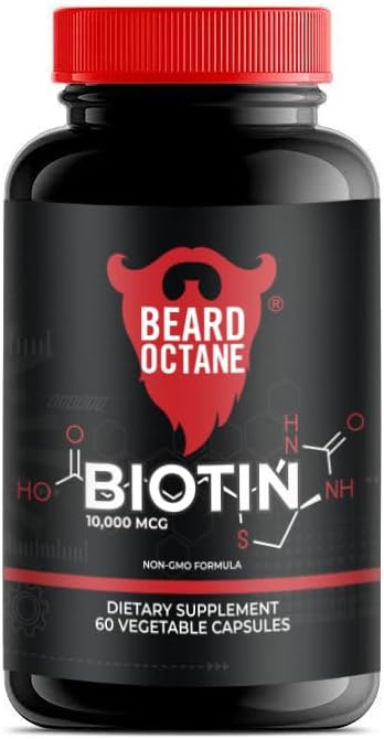 Beard Octane Biotin - Beard hårvækst med Biotin 10,000mcg - 60- Day Supply - Sund, stærk, Hurtigere, Thick Beard Growth Vitamin Supplement - Made in USA