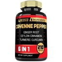 6in1 Cayenne Pepper Uddrag Kapsler med Økologisk Gurkemeje Curcumin Root, Sort Pepper, og mere - Support Fordøjelsessystem, Heart Health, Immunitet funktion - 210 Kapsler