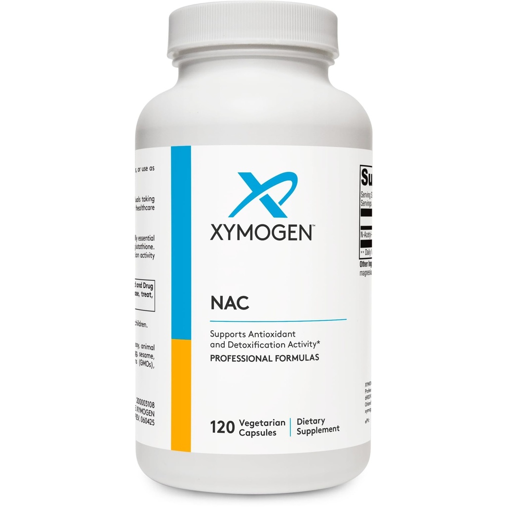 XYMOGEN NAC N- Acetyl- Cystein 600mg - cardiovaskulær, antioxidant, leverdetox + immunsupportsupplement - understøtter Glutathione Syntese - Non- GMO NAC supplement (120 kapsler)