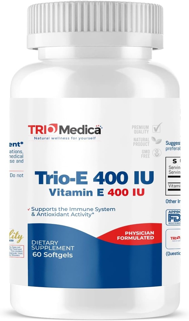 Trio- E 400 IE vitamin E (400 IE) dl- Alpha, Kosttilskud til antioxidant sundhed og immunsystem, 60 Softgels