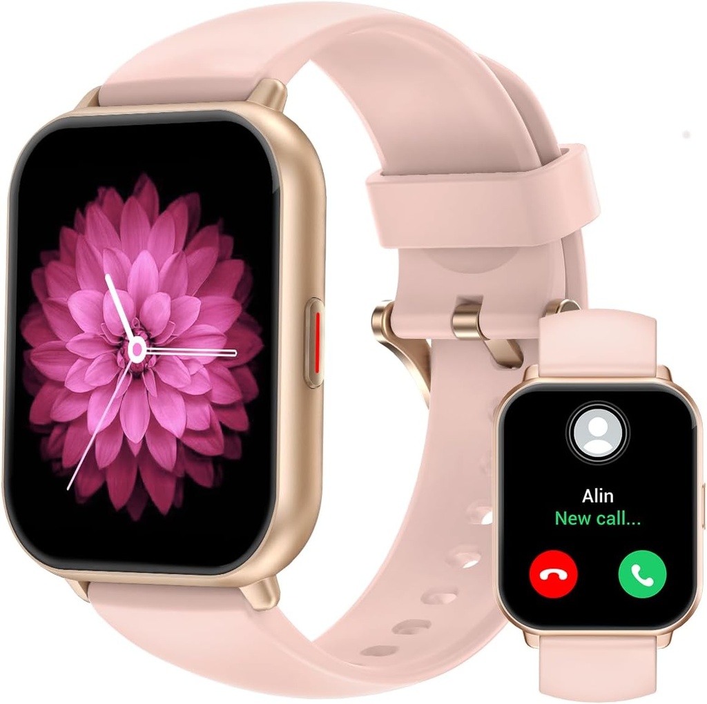 RUIMEN Smart ure til mænd kvinder (svar / gør opkald, 2 Bands inkluderet), 1.8 "Smartwatch til iOS / Android telefoner, Fitness Tracker Heart Rate / Sleep Monitor Digital ur Vandtæt Pink