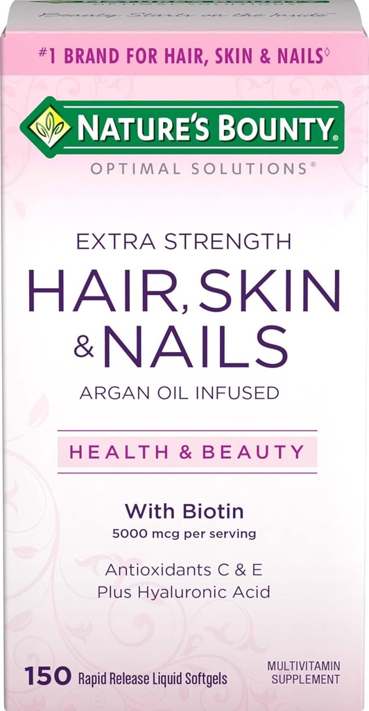 Nature's Bounty Optimal Solutions Hair Skin & Nails Extra Strength Softgels, 150 Count