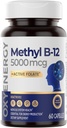 OxyEnergy Methyl Vitamin B12 5000mcg, Extra Strength Methylcobalamin B- 12 Kosttilskud med folat, Support Nerves, Energy Metabolisme & Cognitive, 60 Kapsler