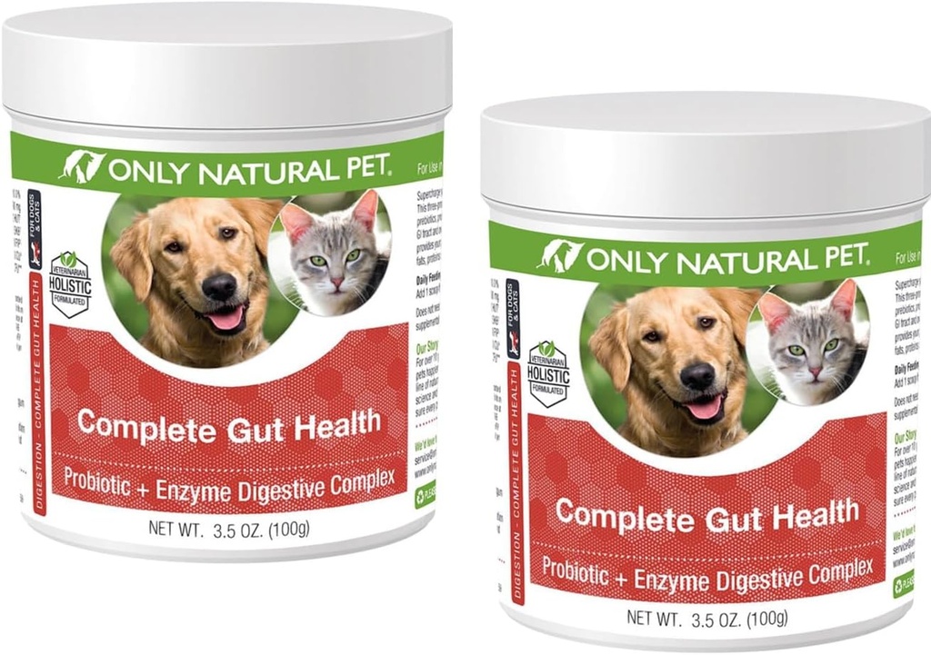 Kun Natural Pet Complete Gut Health Complex - Probiotika & fordøjelsesenzymer supplement til hunde & katte - fremmer sund fordøjelse, immunsystem, næringsstof Absorption -3.5oz pulver (pakke med 2)