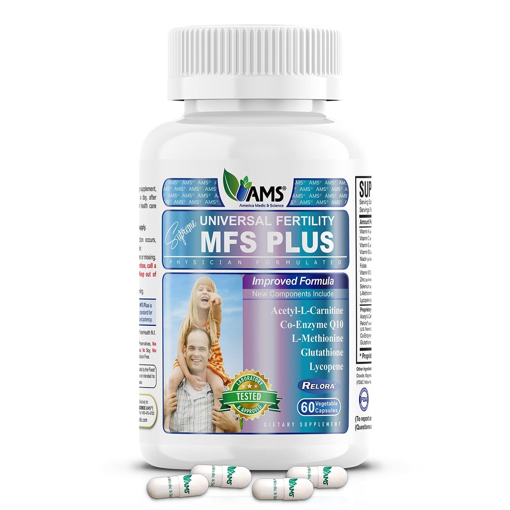 America Medic & Science MFS Plus Fertilitet Kosttilskud til mænd (60 kapsler) Sperm Count Booster, Understøtter Motilitet Note 124; Natural Preundation Vitaminer, Reproduktiv Aid, med zink, CoQ10