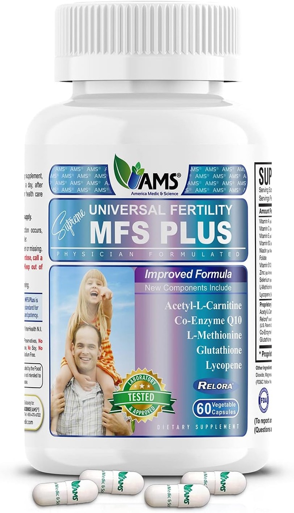 America Medic & Science MFS Plus Fertilitet Kosttilskud til mænd (60 kapsler) Sperm Count Booster, Understøtter Motilitet Note 124; Natural Preundation Vitaminer, Reproduktiv Aid, med zink, CoQ10