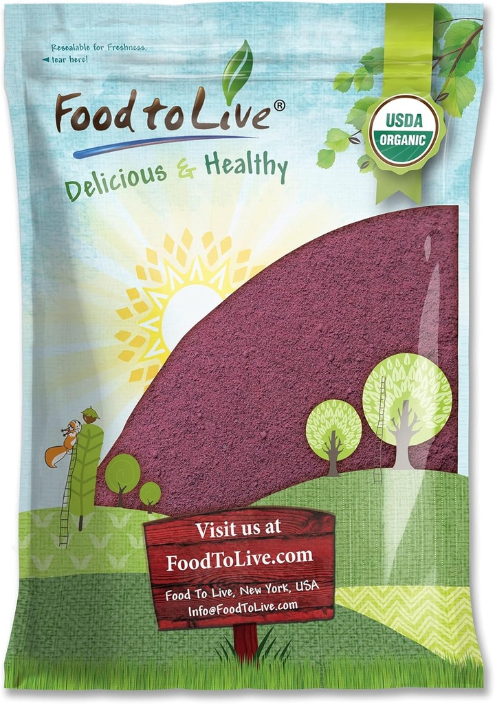 Fødevarer til levende økologisk sort Elderberry Juice Powder, 8 Pounds - Non- GMO, Lavet af rå tørrede bær, Unsulfured, Vegan, Bulk, Great for bagning, Smoothies, Yogurts, Ingen sulfitter, Indeholder Maltodextrin