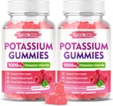 2 Pack Kalium Gummies, Kalium Chlorid 1000mg for voksne, Sugar- Free Kalium Supplement Gummies Support Electrolyte Balance & Ben kramper for kvinder & mænd, Raspberry Flavor, 120 Greve