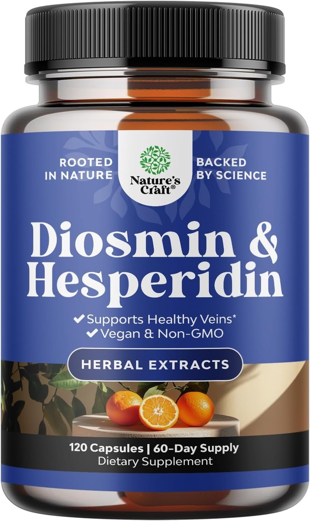 Diosmin Hesperidin 1000mg Complex til cirkulation - Hesperidin & Diosmin Complex 1000mg fra Bitter Orange til Vein Support - ISO 17025 Lab Testet - Vegan Non- GMO & Gluten Free (2 måneders Tilgang)